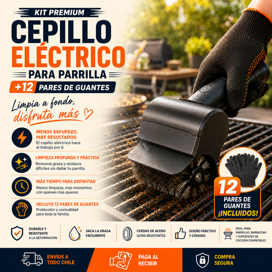 Kit Cepillo Limpia Parrilla más 12 Pares de Guantes