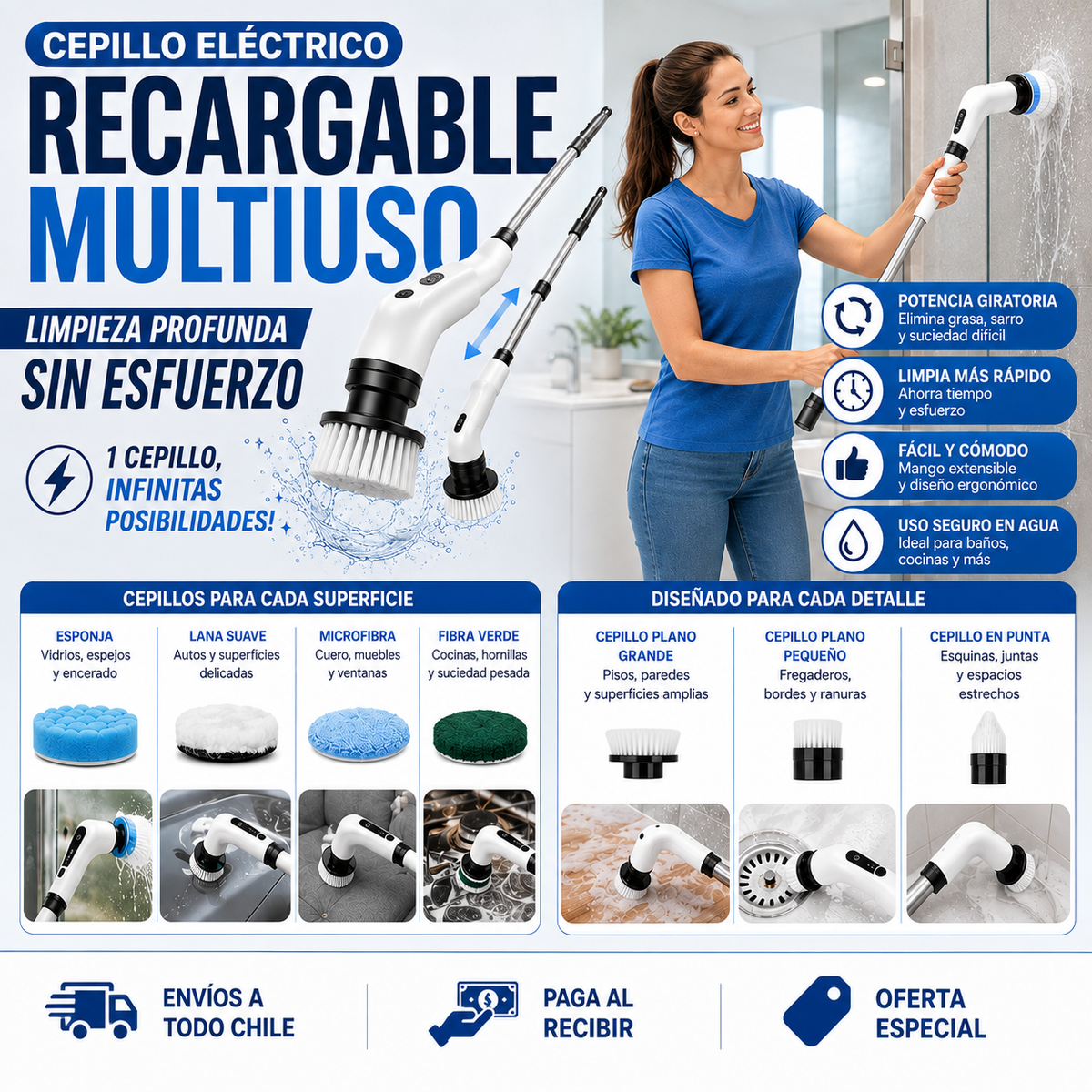 Cepillo Eléctrico Recargable Multiuso