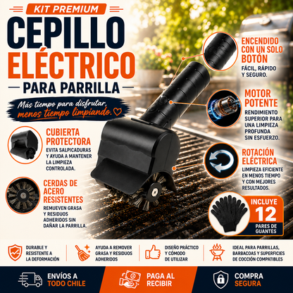 Kit Cepillo Limpia Parrilla más 12 Pares de Guantes