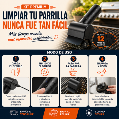 Kit Cepillo Limpia Parrilla más 12 Pares de Guantes