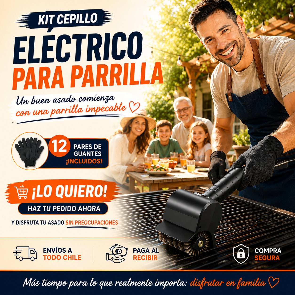 Kit Cepillo Limpia Parrilla más 12 Pares de Guantes