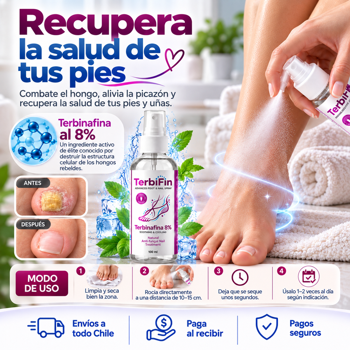 Anti-Hongos Pies Uñas TerbiFin Spray 8%